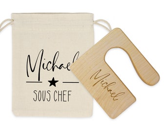 Maple Wood Kids Knife: Montessori Kitchen Tool with Personalized Bag