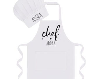 Personalized Apron for Kids Cooking (Hat Optional). Toddler and Kids sizes 1-3, 4-7, 8-12. Tablier enfant personnalisé, tablier cuisine.