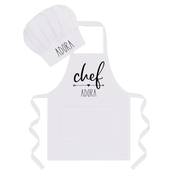 Personalized Apron for Kids Cooking (Hat Optional). Toddler and Kids sizes 1-3, 4-7, 8-12. Tablier enfant personnalisé, tablier cuisine.