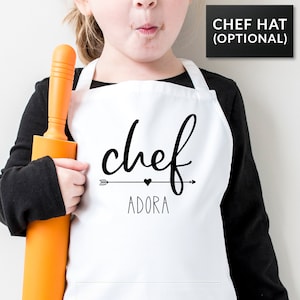 Personalized Apron for Kids Cooking Hat Optional. Toddler and Kids sizes 1-3, 4-7, 8-12. Tablier enfant personnalisé, tablier cuisine. image 2