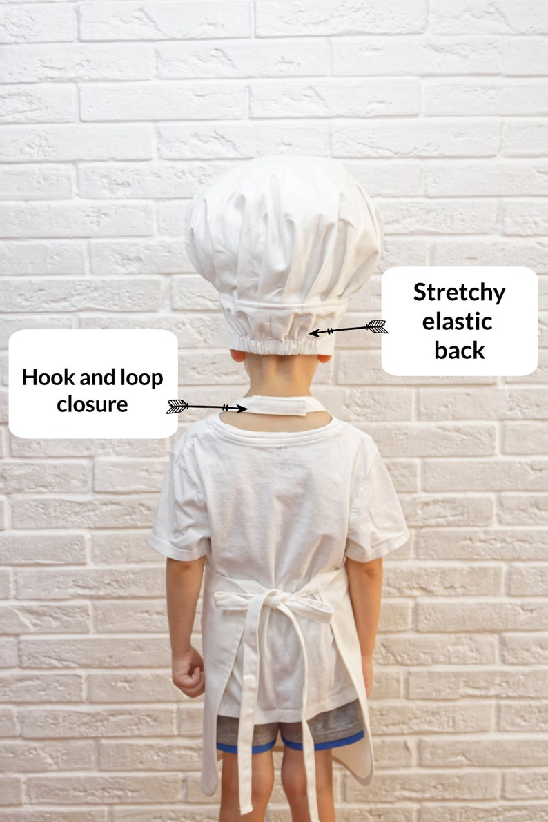 Personalized Apron for Kids Cooking Hat Optional. Toddler and Kids sizes 1-3, 4-7, 8-12. Tablier enfant personnalisé, tablier cuisine. image 3