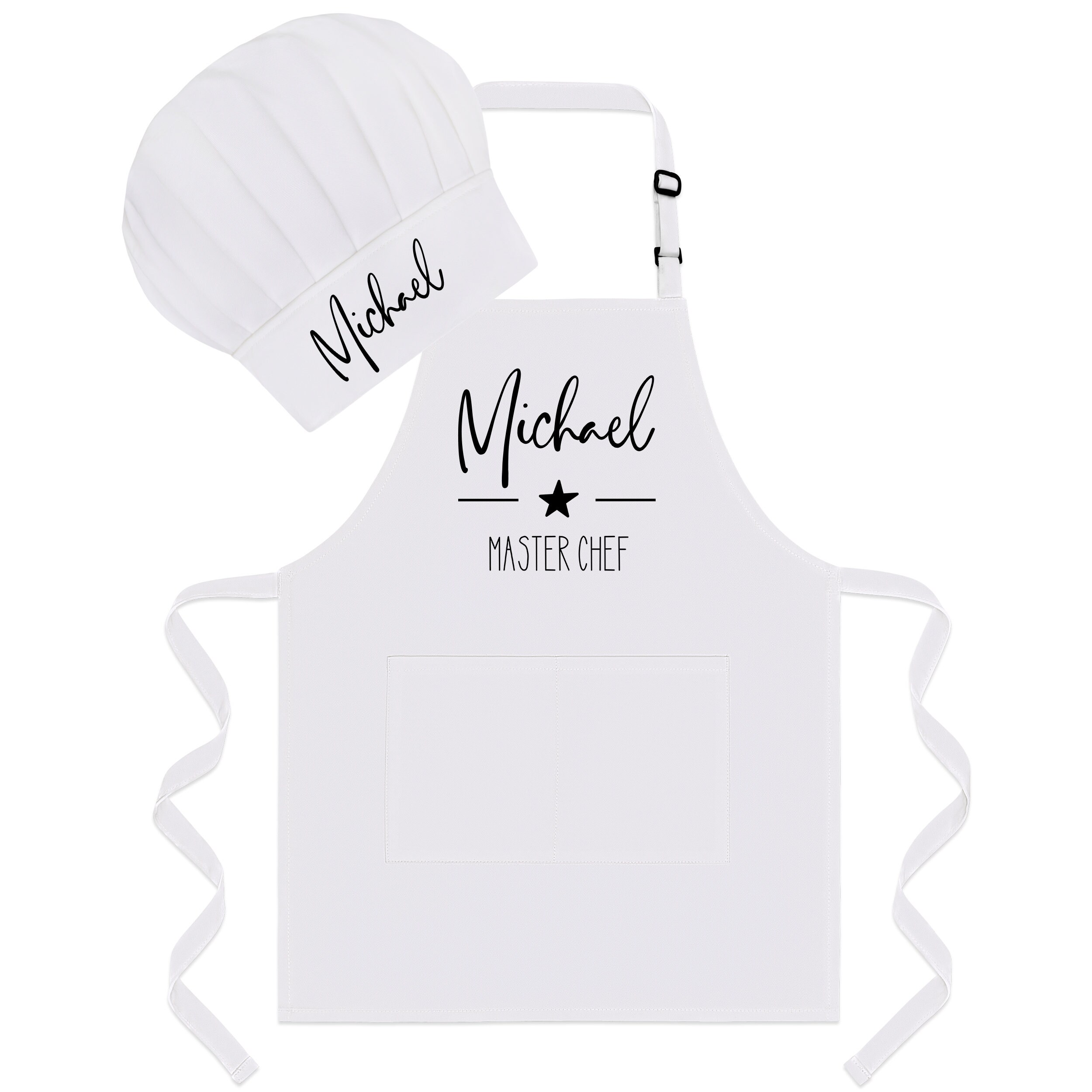 Tablier Et Toque De Chef Personnalisables - Broderie De Prénom Ou Texte - 20 Coloris Disponibles
