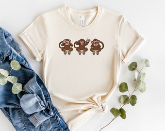 Three Wise Monkeys T-Shirt: Hear See Speak No Evil Graphic Tee