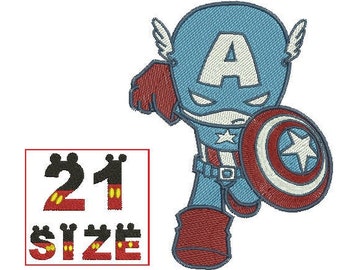 Superhero Captain America Embroidery Baby Cartoon Kid Cute Character Chibi Logo Designs Embroidery Machine Instant Download N6160
