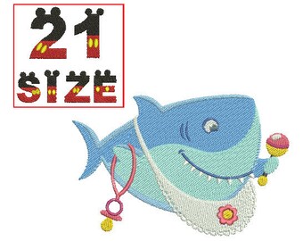 Baby Shark EMBROIDERY Design Kid Shark Applique Design Embroidery Machine Instant Download N6011