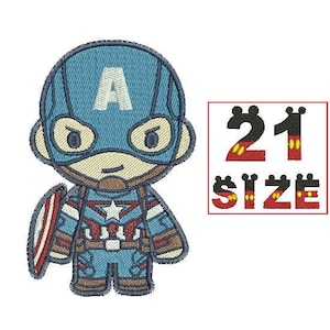 Superhero Captain America Embroidery Baby Cartoon Kid Cute Character Chibi Logo Designs Embroidery Machine Instant Download N6161