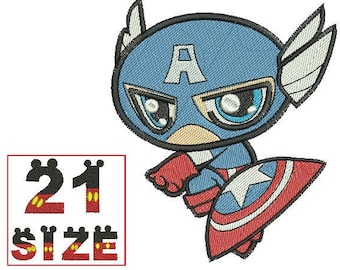 Superhero Captain America Embroidery Baby Cartoon Kid Cute Character Chibi Logo Designs Embroidery Machine Instant Download N6176
