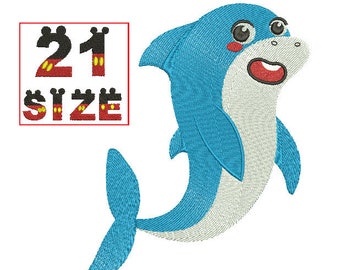 Baby Shark EMBROIDERY Design Kid Shark Applique Design Embroidery Machine Instant Download N6004