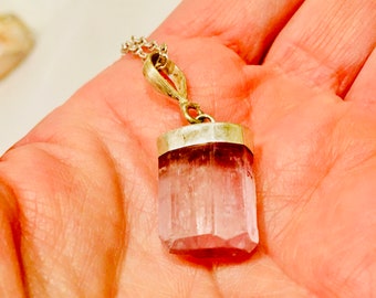 Raw Kunzite Pendant, Pink Kunzite High Vibration Healing Stone, Crystal Jewelry, Heart Chakra Opener