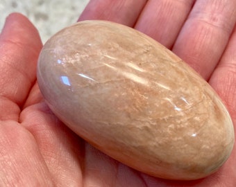 Peach Moonstone Palm stone, Healing Crystals, gemstone Healing, zen gifts for her, moon witch gifts