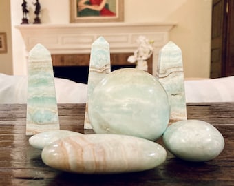 Caribbean blue calcite towers, crystal healing, crystal grids, metaphysical stone, meditation rock, zen gifts for her