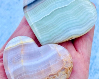 Pink Banded Calcite hearts imported From Pakistan, Pink Pakistani Onyx Hearts, Healing Crystals