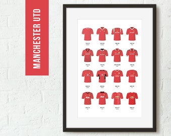 Manchester Utd Classic Kits Football Team Poster Print, Gift for Him, FREE UK Delivery