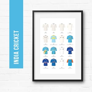 India Cricket Print Poster Wall Art | Classic Kits | Iconic Retro Shirts History | Gift for Him | Birthday Present | Man Cave
