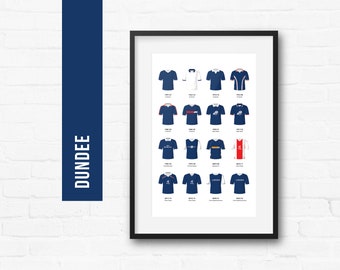 Dundee Football Print Poster Wall Art | Classic Kits | Iconic Retro Shirts History | Gift for Him | Christmas Present | Man Cave