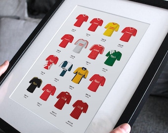 Any Football Team Print Poster Wall Art | Classic Kits | Iconic Retro Shirts History | Personalised Gift for Him | Christmas | Man Cave