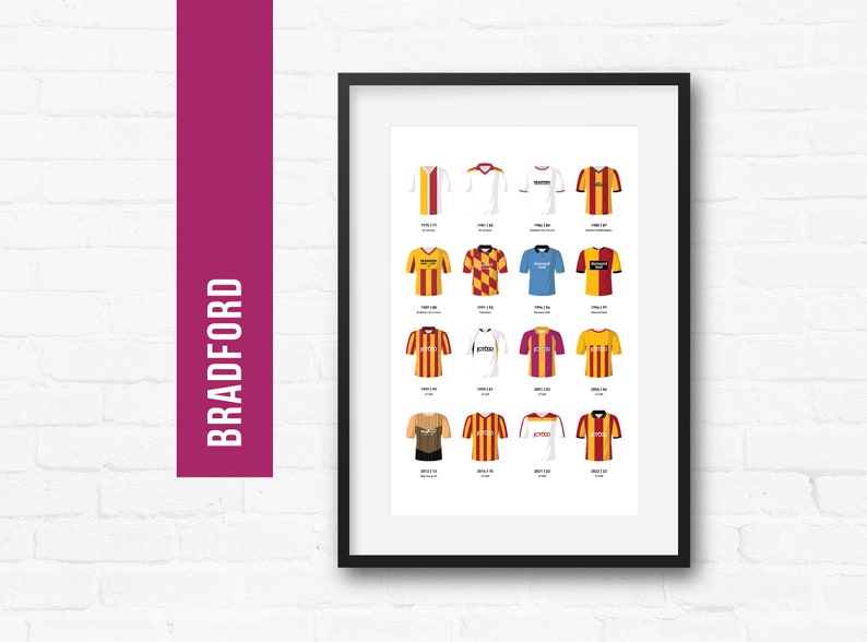 Bradford Classic Kits Football Team Poster Print Gift for Him Etsy UK