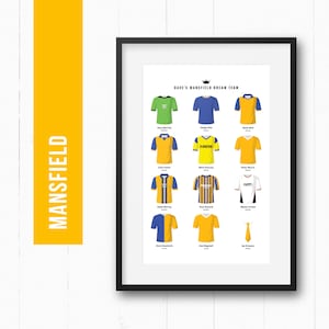 Mansfield-voetballer Dream Team print poster muurkunst | Gepersonaliseerd cadeau voor hem | Verjaardagscadeau | Mannengrot