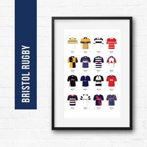 Plakat ścienny Bristol Rugby Union Print | Klasyczne zestawy | Historia kultowych koszulek retro | Prezent dla niego | Prezent urodzinowy | Jaskinia mężczyzny