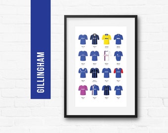 Gillingham Football Print Poster Wall Art | Classic Kits | Iconic Retro Shirts History | Gift for Him | Christmas Present | Man Cave