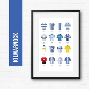 Kilmarnock Football Print Poster Wall Art | Classic Kits | Iconic Retro Shirts History | Gift for Him | Birthday Present | Man Cave