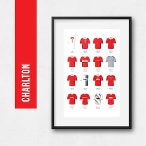 Charlton Football Print Poster Wall Art | Classic Kits | Iconic Retro Shirts History | Gift for Him | Birthday Present | Man Cave