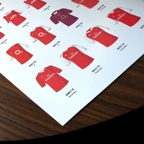 Arsenal Classic Kits Football Team Print Gift For Him Free Etsy