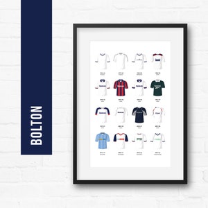 Bolton Football Print Poster Wall Art | Classic Kits | Iconic Retro Shirts History | Gift for Him | Birthday Present | Man Cave