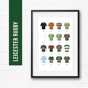 Leicester Rugby Union Print Poster Wall Art | Classic Kits | Iconic Retro Shirts History | Gift for Him | Birthday Present | Man Cave