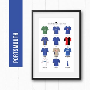 Portsmouth Football Player Dream Team Print Poster Wall Art | Personalised Gift for Him | Birthday Present | Man Cave