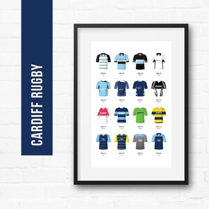 Cardiff Rugby Union Print Poster Wall Art | Classic Kits | Iconic Retro Shirts History | Gift for Him | Birthday Present | Man Cave