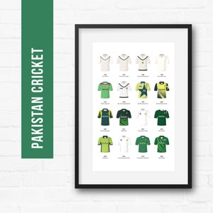 Pakistan Cricket Print Poster Wall Art | Classic Kits | Iconic Retro Shirts History | Gift for Him | Birthday Present | Man Cave