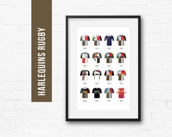 Harlequins Rugby Union Print Poster Wall Art | Classic Kits | Iconic Retro Shirts History | Gift for Him | Birthday Present | Man Cave