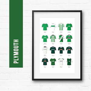 Plymouth Football Print Poster Wall Art | Classic Kits | Iconic Retro Shirts History | Gift for Him | Birthday Present | Man Cave