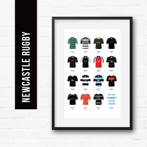 Newcastle Rugby Union Print Poster Wall Art | Classic Kits | Iconic Retro Shirts History | Gift for Him | Birthday Present | Man Cave