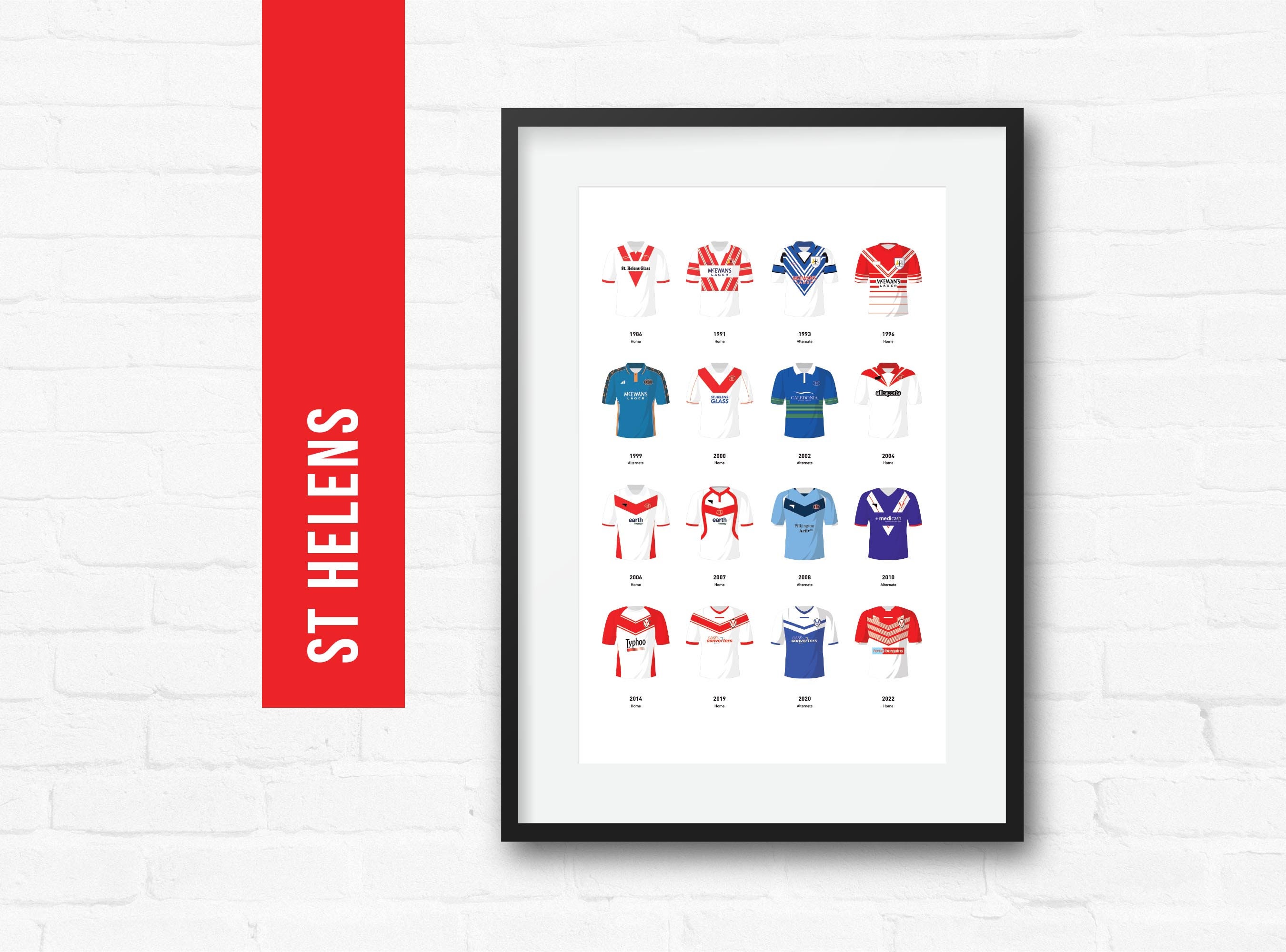 St Helens Classic Kits Rugby League Team Poster Print Gift - Etsy UK