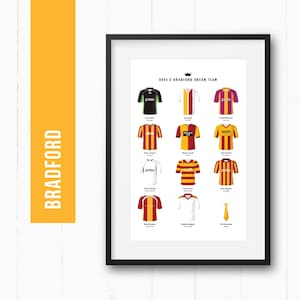 Bradford Football Player Dream Team Print Poster Wall Art | Personalised Gift for Him | Birthday Present | Man Cave