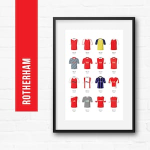 Rotherham Football Print Poster Wall Art | Classic Kits | Iconic Retro Shirts History | Gift for Him | Birthday Present | Man Cave