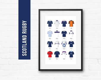 Scotland Rugby Union Print Poster Wall Art | Classic Kits | Iconic Retro Shirts History | Gift for Him | Birthday Present | Man Cave
