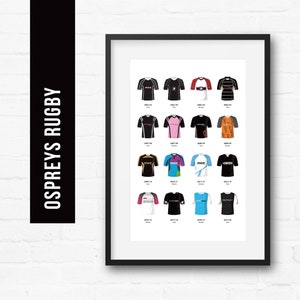 Ospreys Rugby Union Print Poster Wall Art | Classic Kits | Iconic Retro Shirts History | Gift for Him | Birthday Present | Man Cave