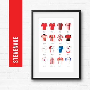 Stevenage Football Print Poster Wall Art | Classic Kits | Iconic Retro Shirts History | Gift for Him | Birthday Present | Man Cave