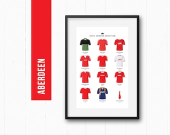 Aberdeen Football Player Dream Team Print Poster Wall Art | Personalised Gift for Him | Christmas Present | Man Cave