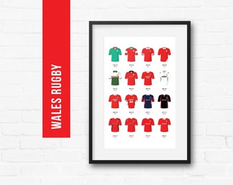 Wales Rugby Union Print Poster Wall Art | Classic Kits | Iconic Retro Shirts History | Gift for Him | Birthday Present | Man Cave
