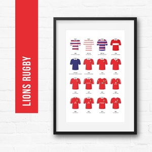 Lions Rugby Union Print Poster Wall Art | Classic Kits | Iconic Retro Shirts History | Gift for Him | Birthday Present | Man Cave