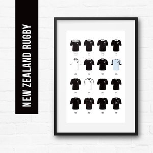 New Zealand Rugby Union Print Poster Wall Art | Classic Kits | Iconic Retro Shirts History | Gift for Him | Birthday Present | Man Cave