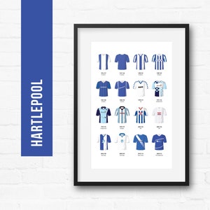 Plakat ścienny Hartlepool Football Print | Klasyczne zestawy | Kultowe koszulki retro Historia | Prezent dla niego | Prezent urodzinowy | Jaskinia mężczyzny