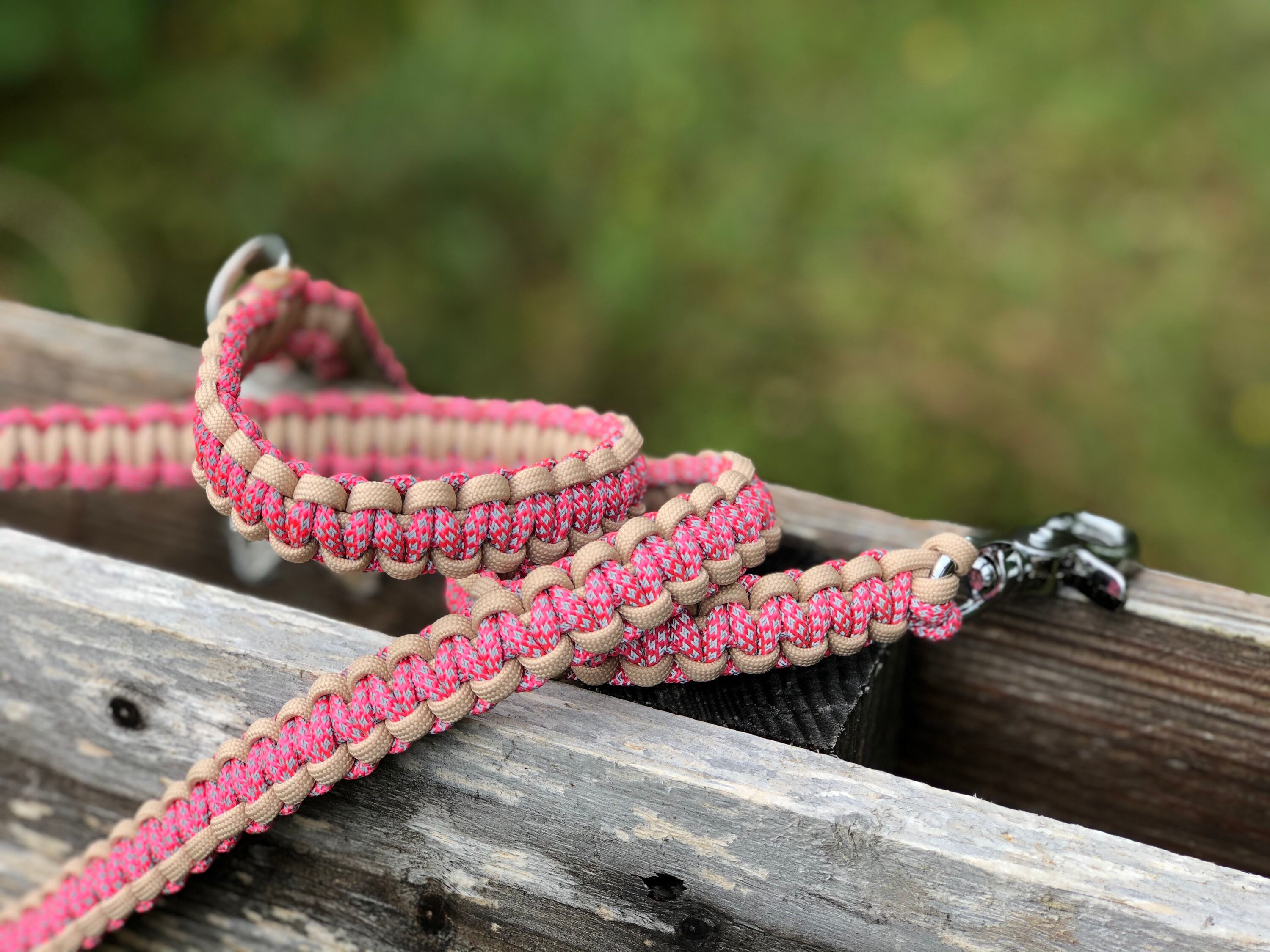 Laisse Pour Chien Paracorde Phosphorescent Beige et Rose Laisse en Corde - Escalade Accessoire Franc