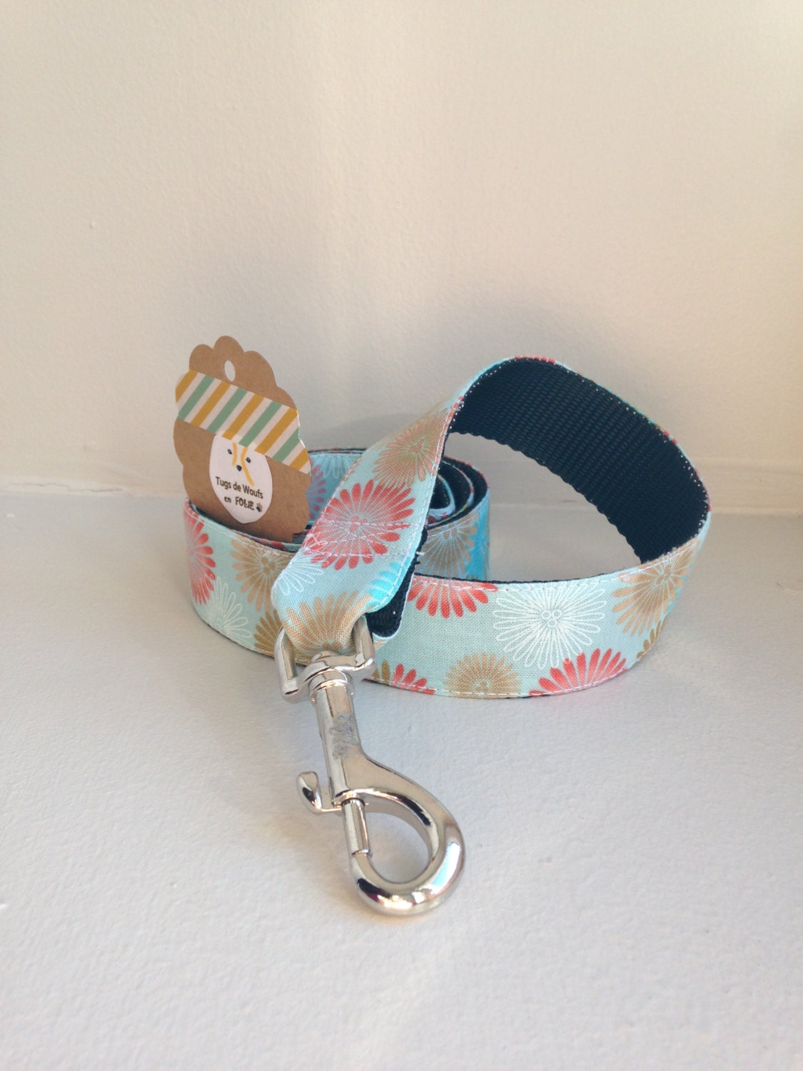 Laisse Pour Chien Fleurs Bleues - Laisse en Tissu Sangle Dog Leash Accessoire France