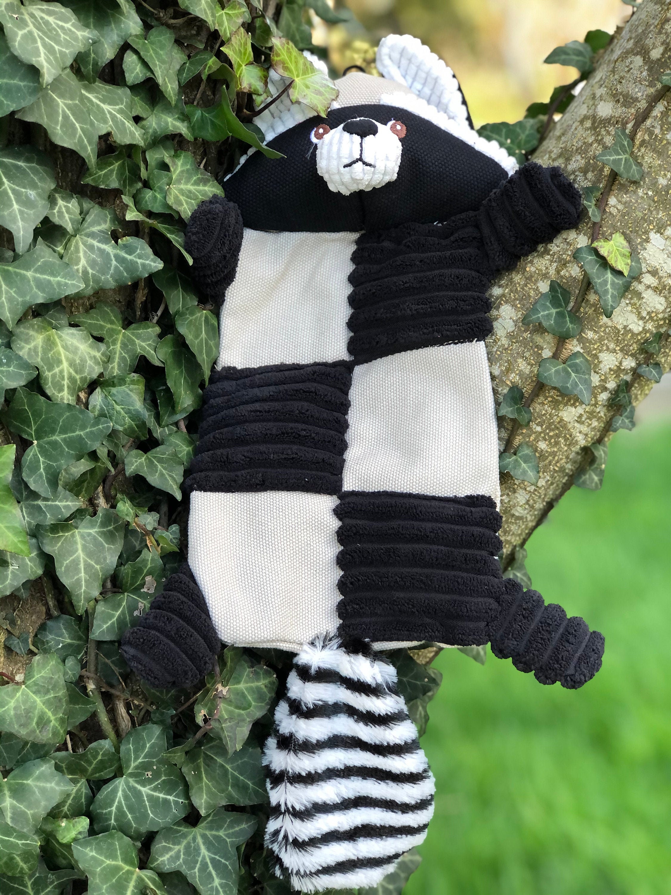 Peluche Raton Laveur Bi Matière avec Couineur Pour Chien et Chiot