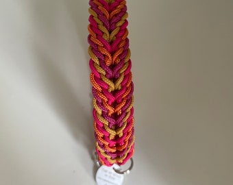 Pink, gold and orange paracord dog collar - Size 28 cm